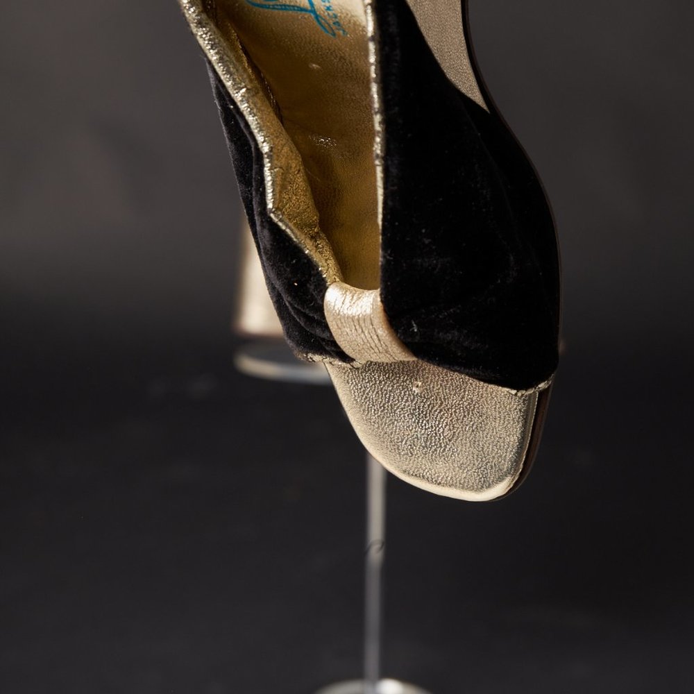 1950s Black Velvet and Gold Wedge Heels